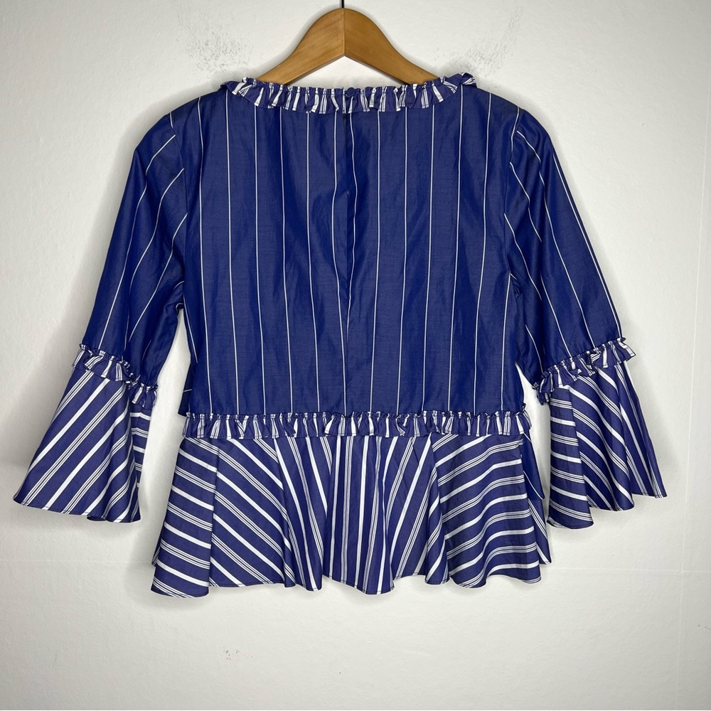 Cinq a Sept Fran Mixed Striped Ruffle Top Blue Sz XS - Picture 9 of 11